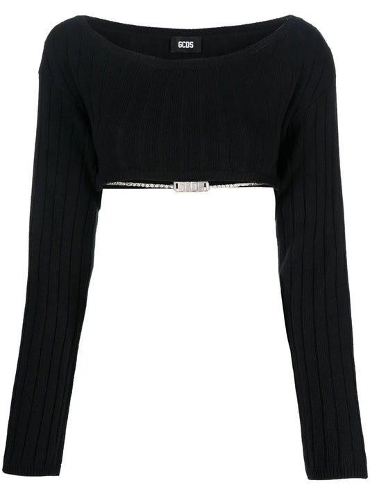 Logo-Chain Cropped Knitted Top
