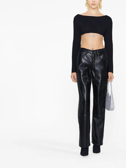 Logo-Chain Cropped Knitted Top