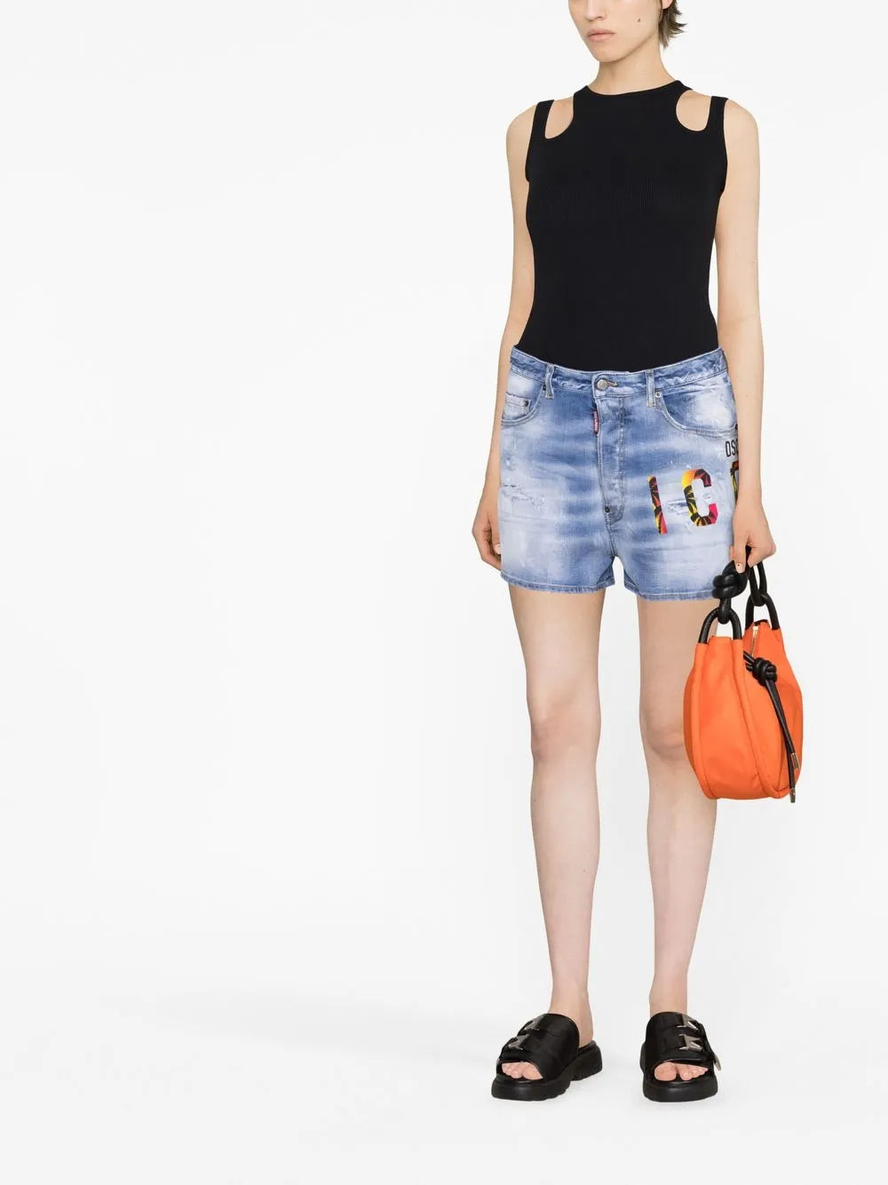 Icon-Print Low-Rise Denim Shorts