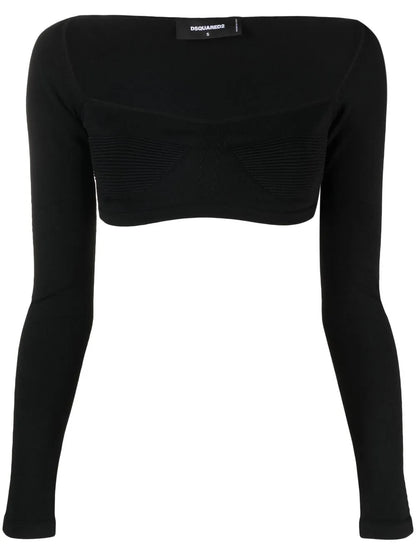 Long-Sleeve Knitted Crop Top