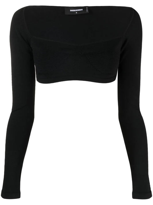 Long-Sleeve Knitted Crop Top
