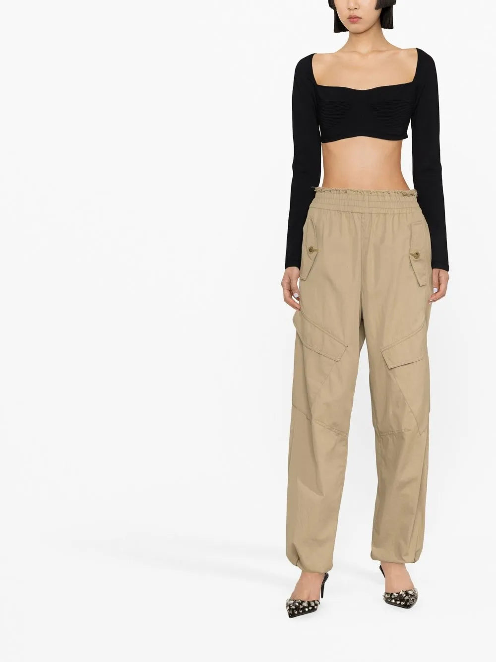 Long-Sleeve Knitted Crop Top