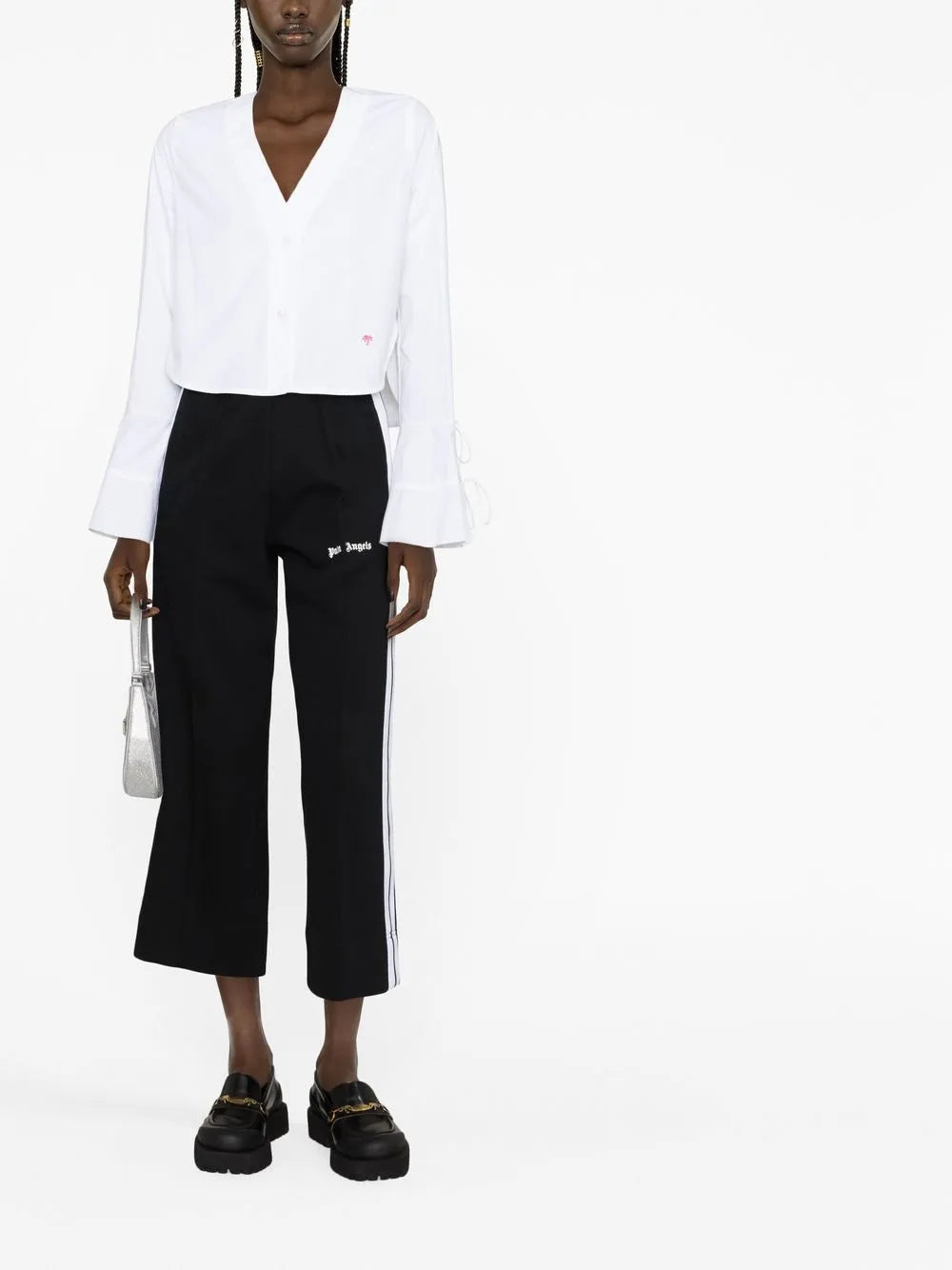 Flute-Sleeves Cropped Cotton Shirt