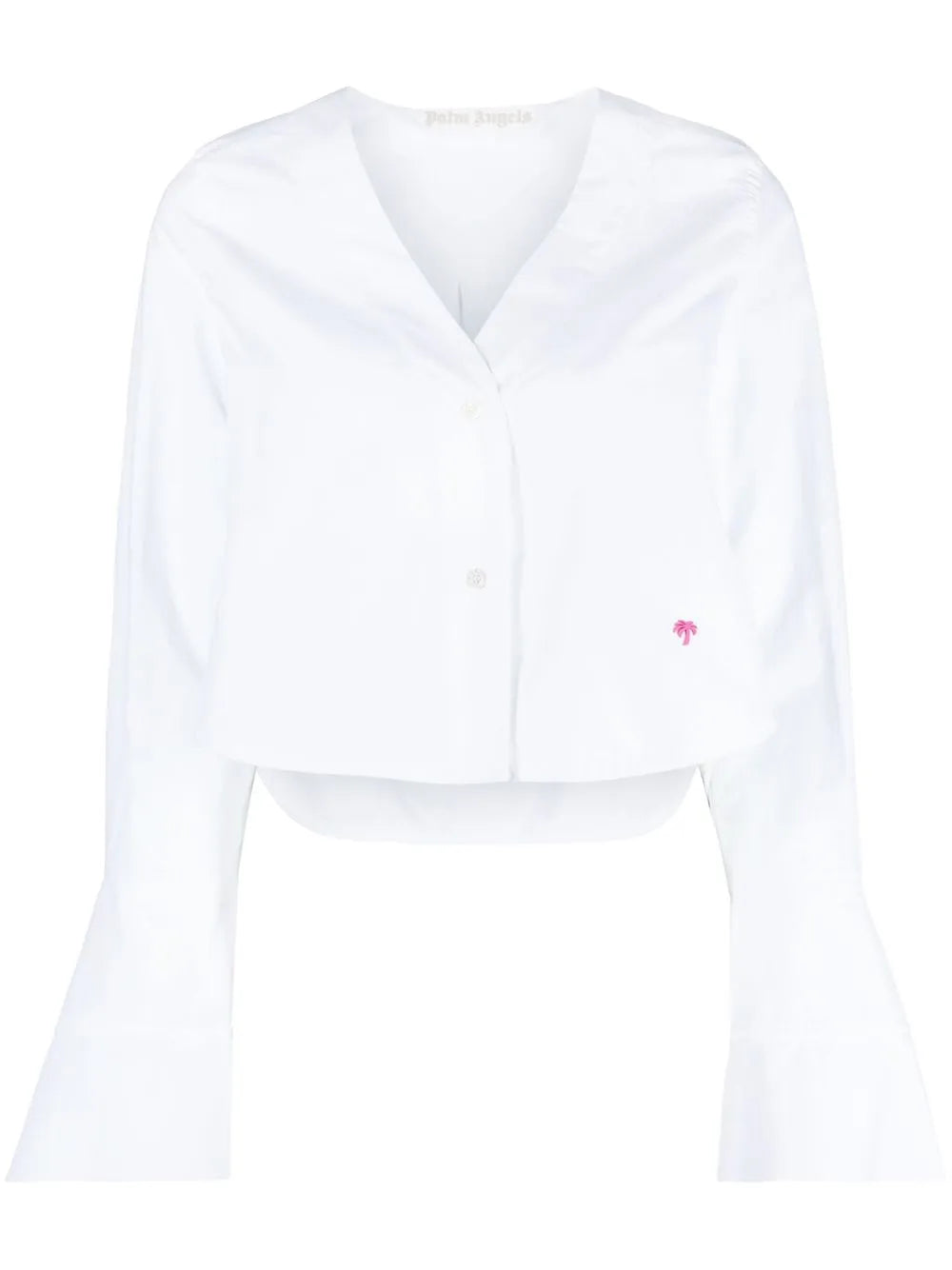 Flute-Sleeves Cropped Cotton Shirt