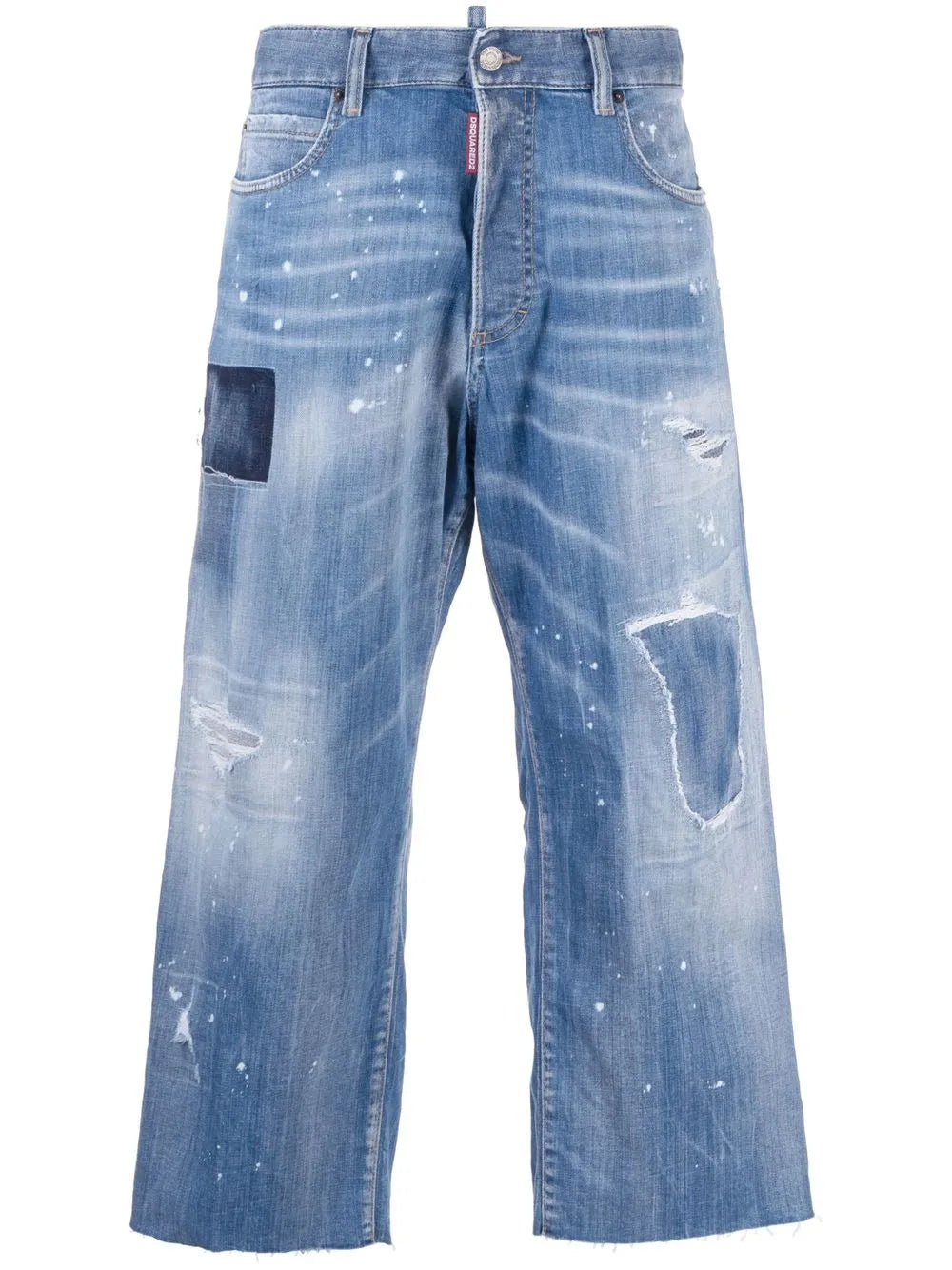 Distressed Wide-Leg Cropped Jeans