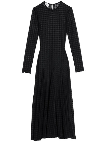 Checked Semi-Sheer Midi Dress