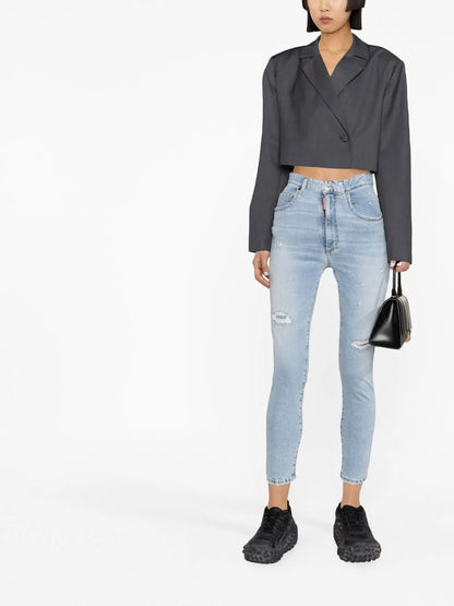 Logo-Tag Distressed Skinny Jeans