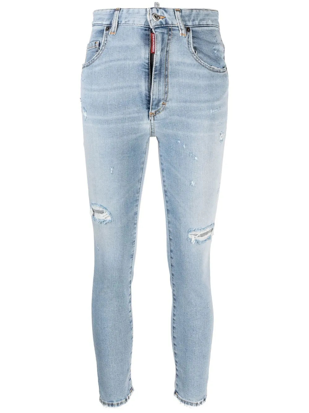 Logo-Tag Distressed Skinny Jeans