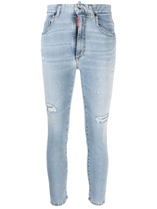 Logo-Tag Distressed Skinny Jeans