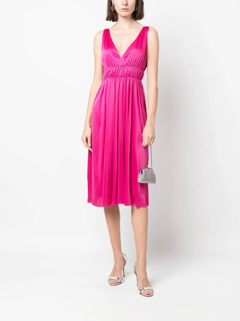 V-Neck Pleated Dress
