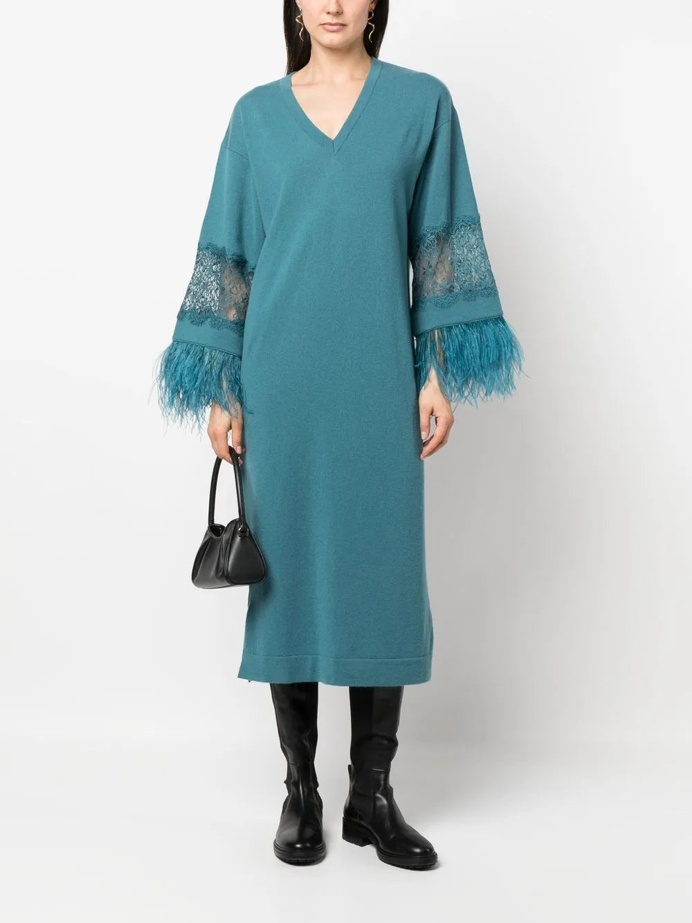 Floral-Lace Detail Knitted Dress