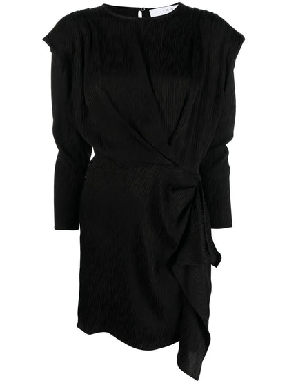 Long-Sleeved Draped Jacquard Dress