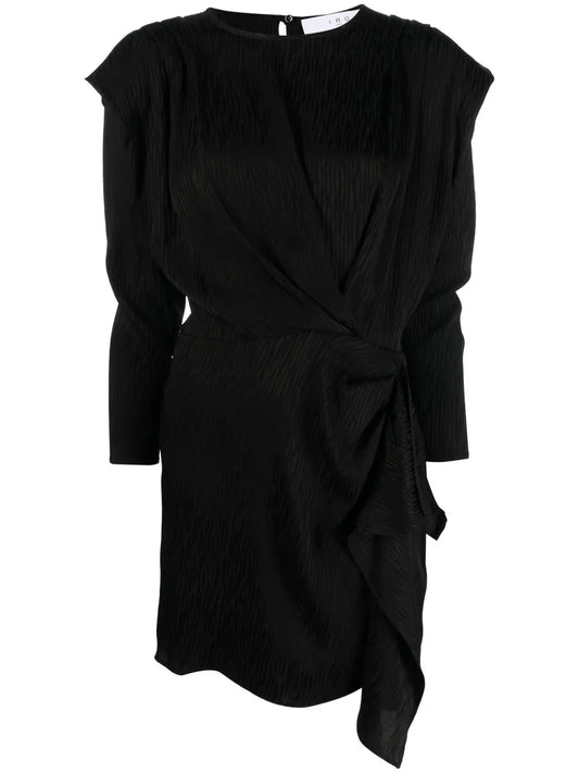 Long-Sleeved Draped Jacquard Dress