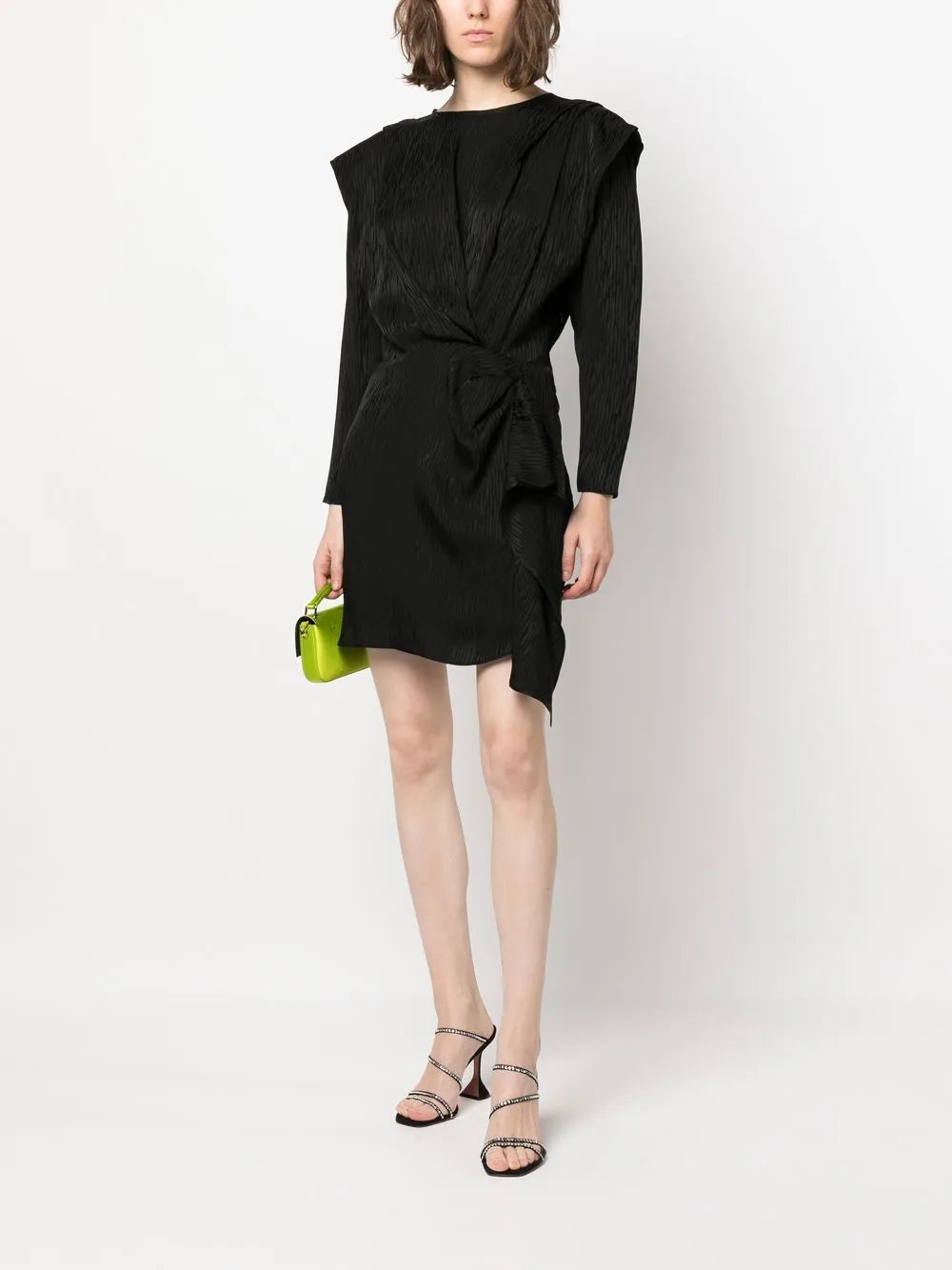 Long-Sleeved Draped Jacquard Dress