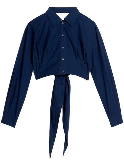 Tie-Detail Cropped Cotton Shirt
