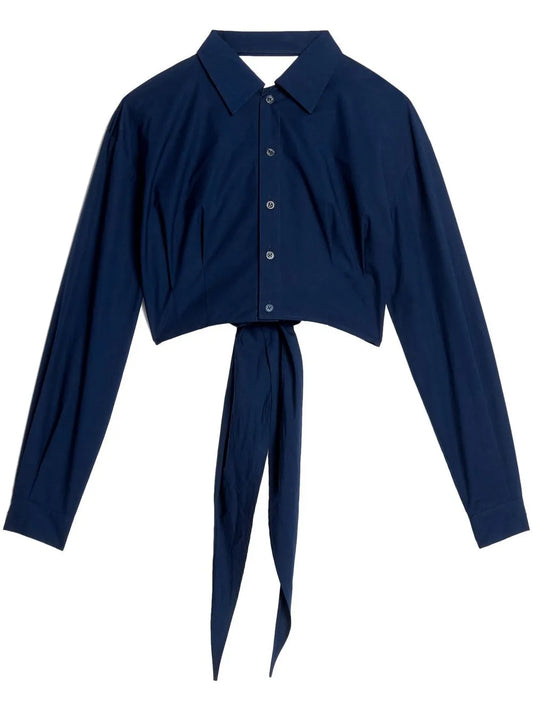 Tie-Detail Cropped Cotton Shirt