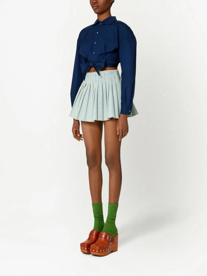 Tie-Detail Cropped Cotton Shirt