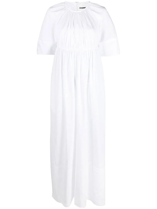 Gathered Short-Sleeve Maxi Dress