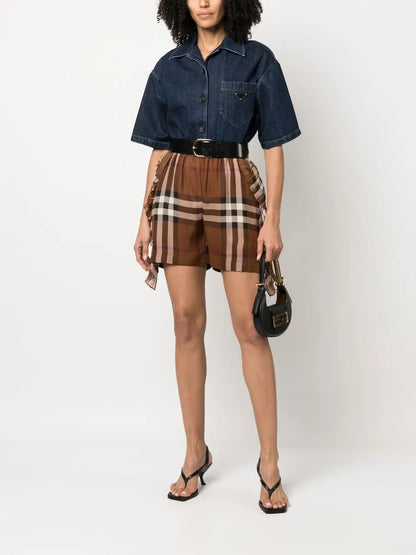 Check-Print Silk Shorts