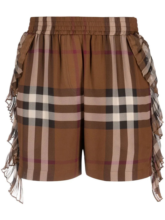 Check-Print Silk Shorts
