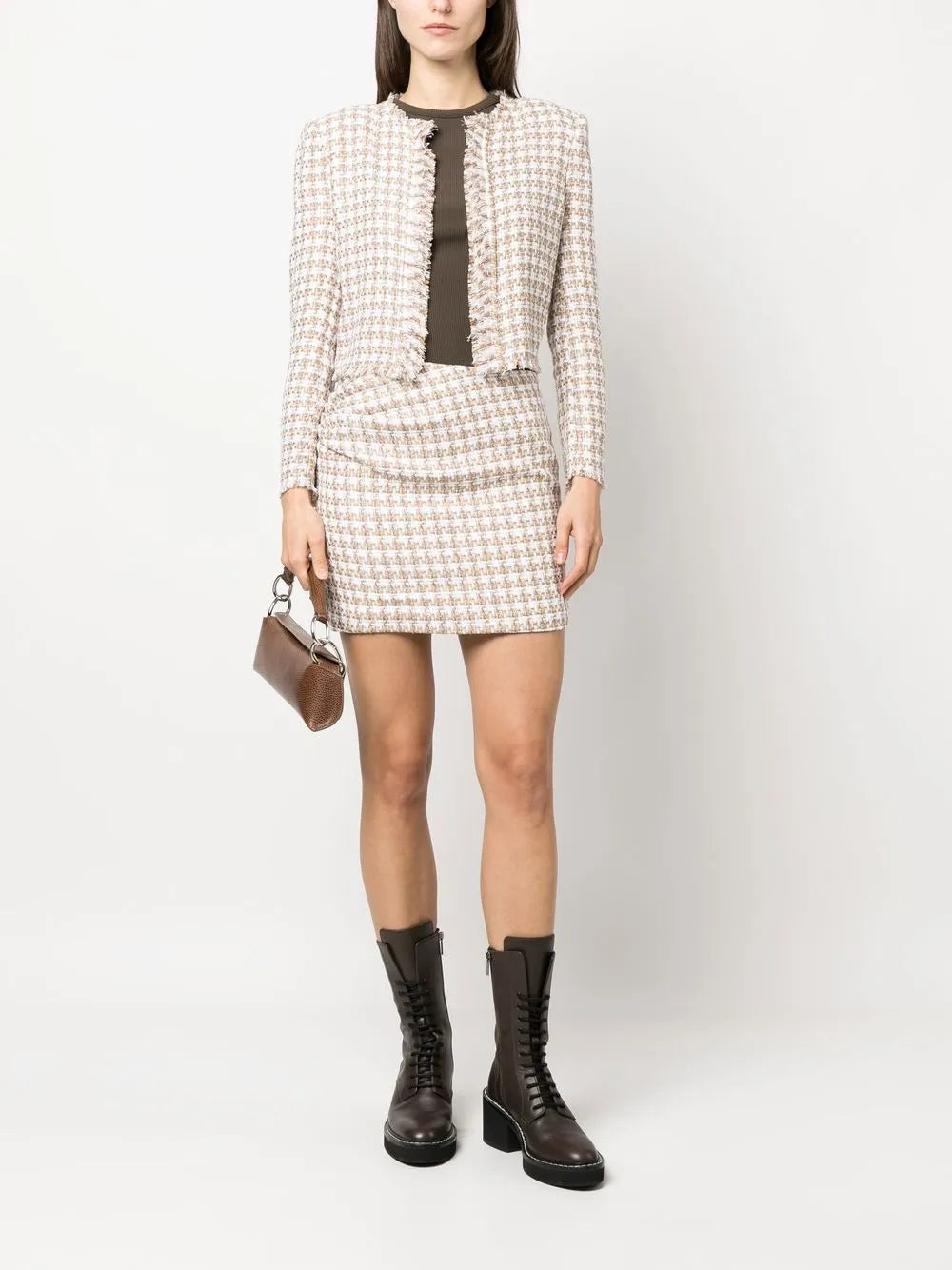 Gathered-Detail Tweed Skirt