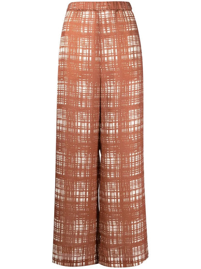 Random Check-Print Gather Trousers