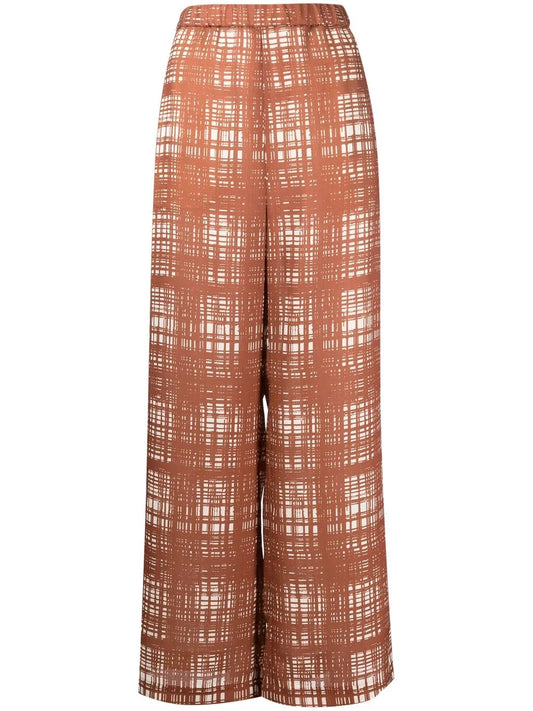 Random Check-Print Gather Trousers