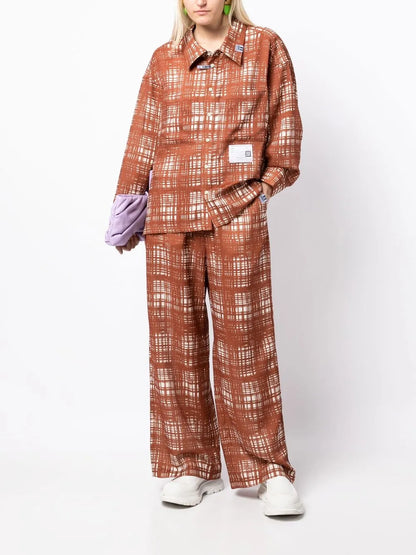 Random Check-Print Gather Trousers
