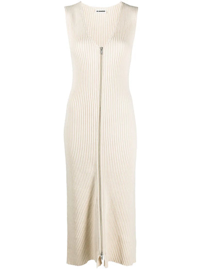 V-Neck Ribbed-Knit Midi Dress
