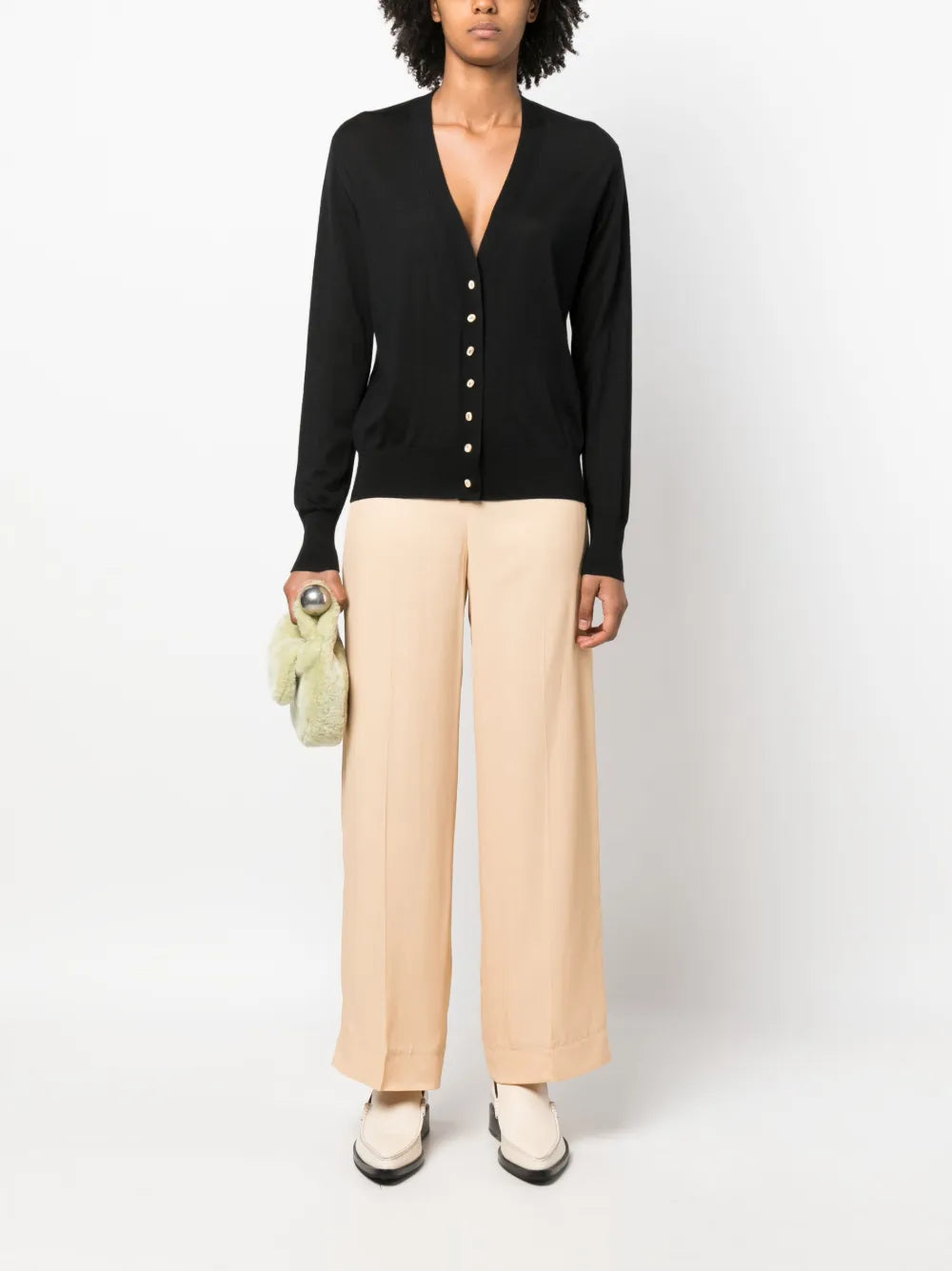 Fine-Knit V-Neck Cardigan
