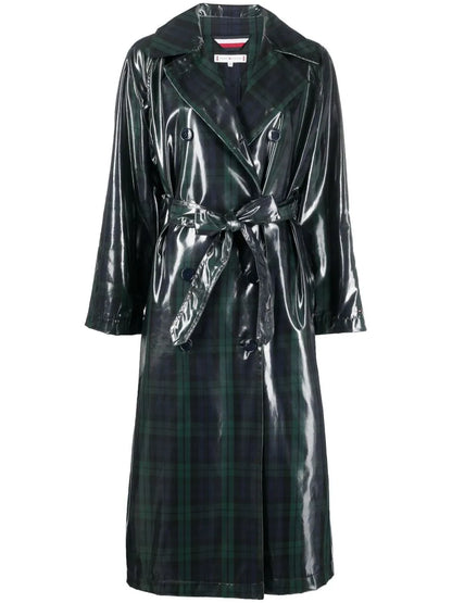 Tartan-Print Trench Coat