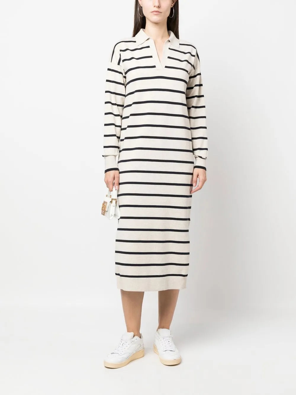 Striped Long-Sleeved Midi Dress