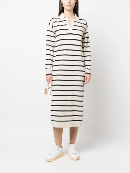 Striped Long-Sleeved Midi Dress