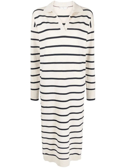 Striped Long-Sleeved Midi Dress