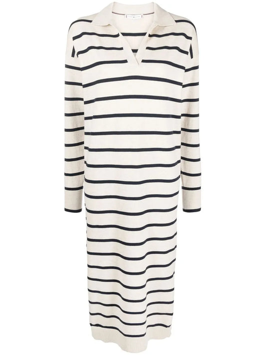 Striped Long-Sleeved Midi Dress