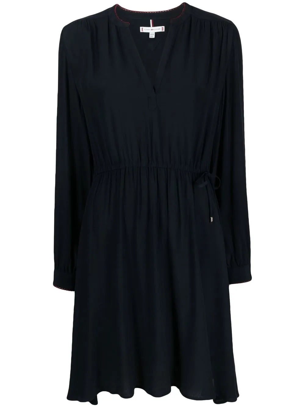 Ruched V-Neck Long-Sleeved Dress