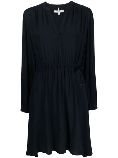 Ruched V-Neck Long-Sleeved Dress