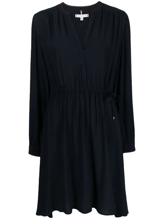 Ruched V-Neck Long-Sleeved Dress