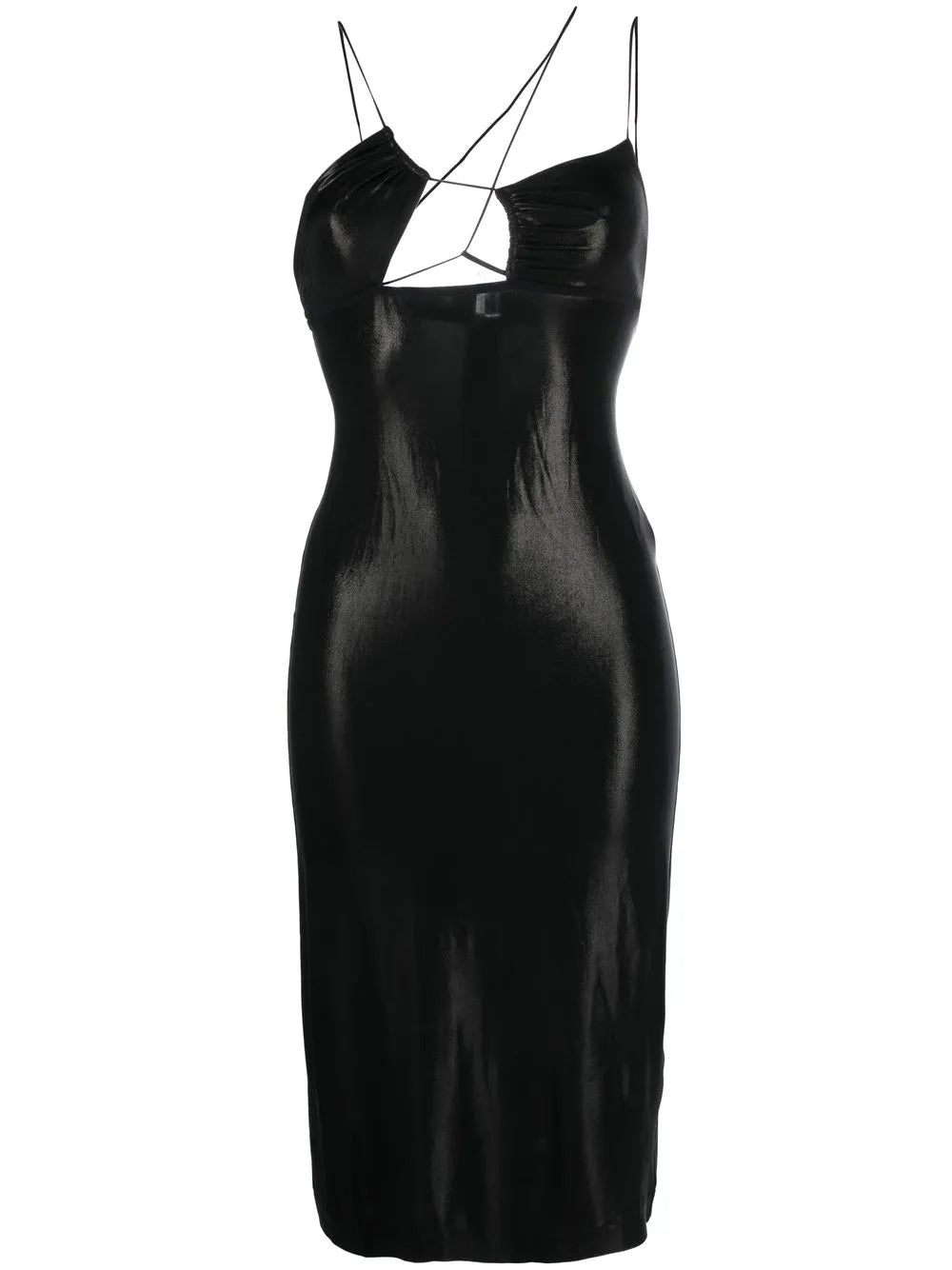 Glossy Asymmetric-Neck Dress