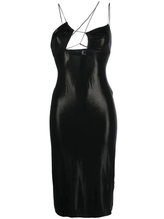 Glossy Asymmetric-Neck Dress
