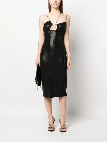 Glossy Asymmetric-Neck Dress