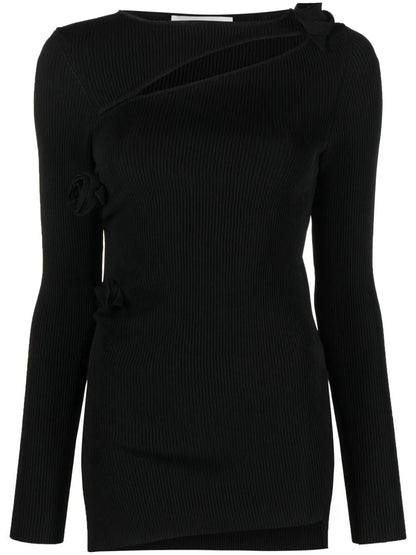 Floral-Appliqué Knitted Top