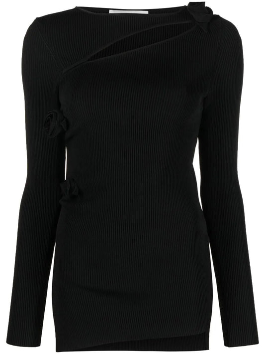 Floral-Appliqué Knitted Top