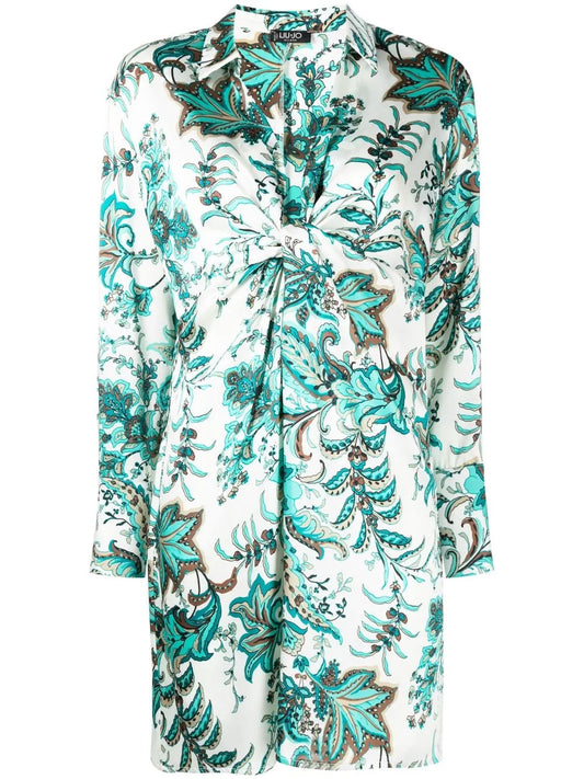 Paisley-Print Long-Sleeve Shirtdress
