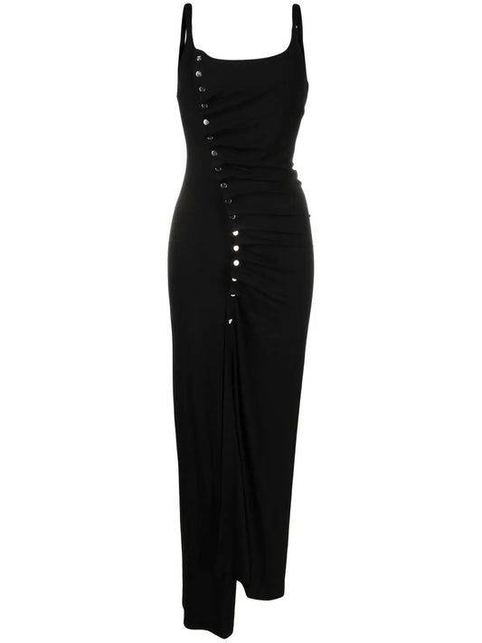 Stud-Embellished Ruched Maxi Dress