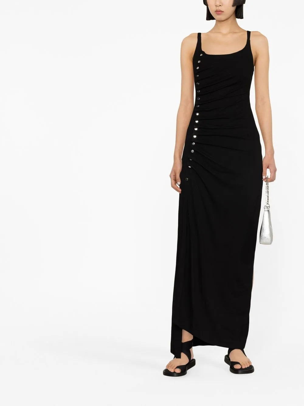 Stud-Embellished Ruched Maxi Dress