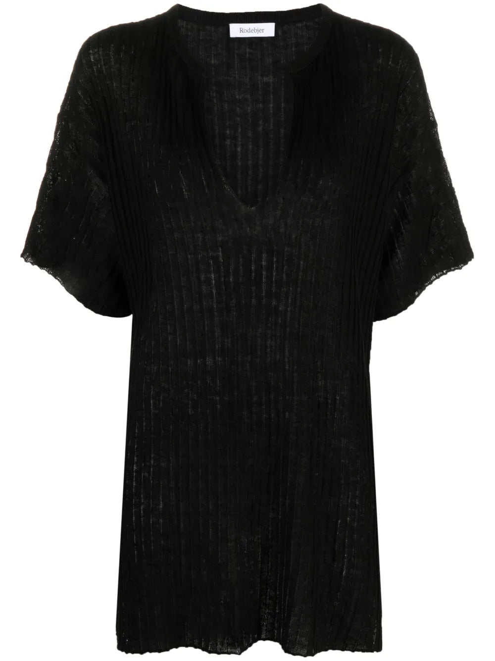 Split-Neck Fine-Ribbed Top