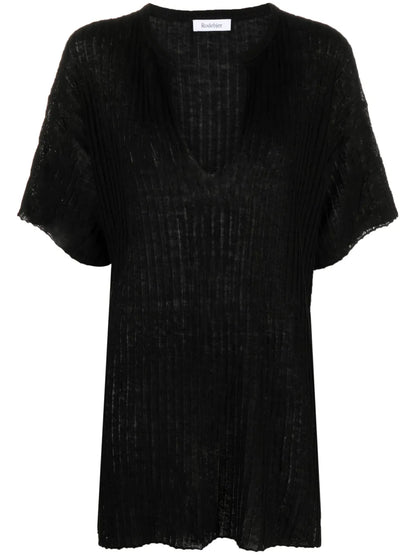 Split-Neck Fine-Ribbed Top