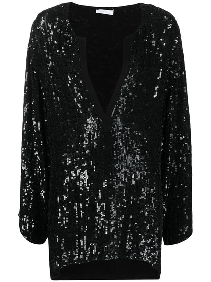 Long-Sleeve Sequin Blouse