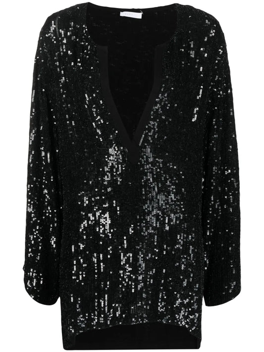 Long-Sleeve Sequin Blouse